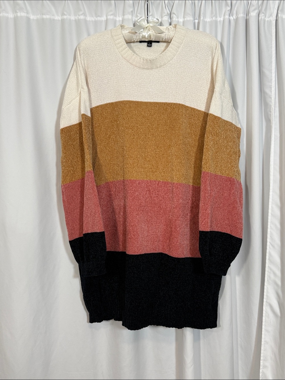 Lulu's Colorblock Crewneck Sweater - Cream, Tan, Pink & Black